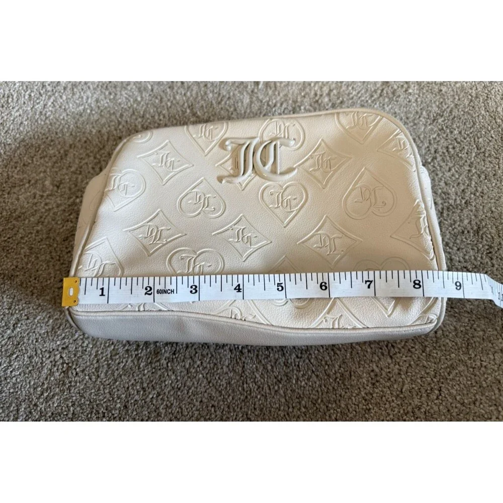 Juicy Couture Cream Embossed JC Monogram Zip Crossbody Bag Adjustable Strap